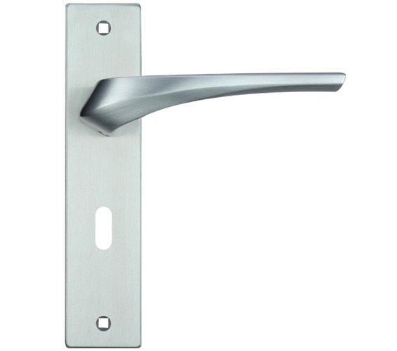 Zoo Hardware Rosso Maniglie Aries Door Handles On Backplate, Satin Chrome - RM061SC (sold in pairs)