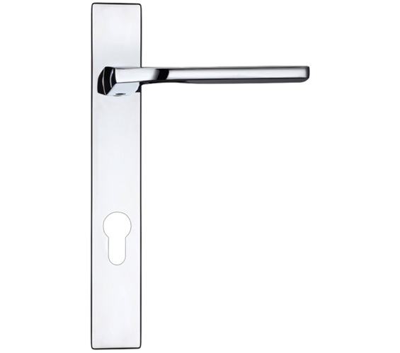 Zoo Hardware Rosso Maniglie Vela Euro Lock Multi Point Door Handles On Narrow 220mm Backplate, Polished Chrome - RM12NP92CP (sold in pairs)