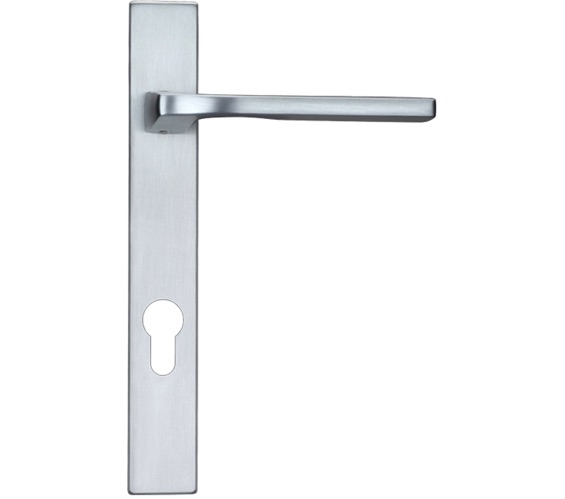 Zoo Hardware Rosso Maniglie Vela Euro Lock Multi Point Door Handles On Narrow 220mm Backplate, Satin Chrome - RM12NP92SC (sold in pairs)