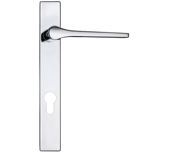 Zoo Hardware Rosso Maniglie Draco Euro Lock Multi Point Door Handles On Narrow 220mm Backplate, Polished Chrome - RM13NP92CP (sold in pairs)