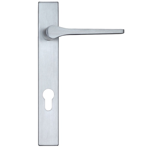 Zoo Hardware Rosso Maniglie Draco Euro Lock Multi Point Door Handles On Narrow 220mm Backplate, Satin Chrome - RM13NP92SC (sold in pairs)