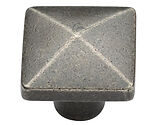 M Marcus Solid Bronze Rustic Square Pyramid Cabinet Knob (32mm OR 38mm), Rustic Pewter - RPW390