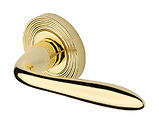 Heritage Brass Sutton Reeded Design Door Handles On Round Rose, Polished Brass - RR1752-PB (sold in pairs)