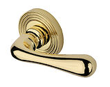 Heritage Brass Charlbury Reeded Design Door Handles On Round Rose, Polished Brass - RR3022-PB (sold in pairs)