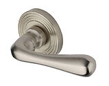 Heritage Brass Charlbury Reeded Design Door Handles On Round Rose, Satin Nickel - RR3022-SN (sold in pairs)