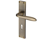 Heritage Brass Sutton Reeded Door Handles On Backplate, Antique Brass - RR5000-AT (sold in pairs)