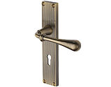 Heritage Brass Roma Reeded Door Handles On Backplate, Antique Brass - RR6000-AT (sold in pairs)