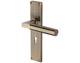 Heritage Brass Bauhaus Reeded Door Handles On Backplate, Antique Brass - RR7300-AT (sold in pairs)