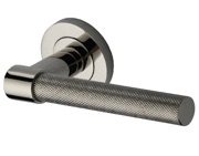 Heritage Brass Phoenix Knurled Door Handles On Round Rose, Polished Nickel - RS2018-PNF (sold in pairs)
