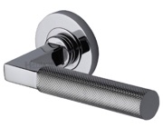 Heritage Brass Signac Knurled Door Handles On Round Rose, Polished Chrome- RS2260-PC (sold in pairs)