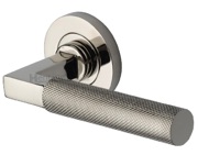 Heritage Brass Signac Knurled Door Handles On Round Rose, Polished Nickel - RS2260-PNF (sold in pairs)
