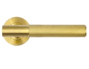 Zoo Hardware Rosso Tecnica Orta Grade 304 Stainless Steel Knurled Lever On Round Rose, PVD Satin Brass - RT060PVDSB (sold in pairs)