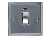 M Marcus Electrical Elite Stepped Plate 20 Amp D.P. (With Neon) Switches, Satin Chrome Finish, Black Or White Trim - S03.806.SCBK