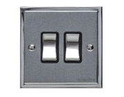 M Marcus Electrical Elite Stepped Plate 2 Gang Switches, Satin Chrome Dual Finish, Black Or White Trim - S03.810.SCPC