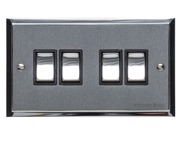 M Marcus Electrical Elite Stepped Plate 4 Gang Switches, Satin Chrome Dual Finish, Black Or White Trim - S03.830.SCPC