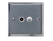 M Marcus Electrical Elite Stepped Plate 2 Gang Satellite/TV Sockets, Satin Chrome Dual Finish, Black Or White Trim - S03.926.SCPC