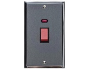 M Marcus Electrical Elite Stepped Plate Tall Cooker Switches (With Neon), Satin Chrome Dual Finish, Black Or White Trim - S03.961.SCPC