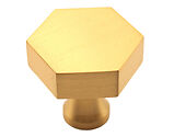 Spira Brass Hexagonal Cupboard Door Knob (38mm), Satin Brass - SB2311SB