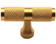 Spira Brass Knurled T-Bar Cupboard Pull Knob (50mm), Satin Brass - SB2328SB