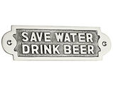 Spira Brass Door Plate Save Water Drink Beer (175mm x 55mm), Polished Nickel - SB5204PN