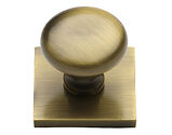 Heritage Brass Victorian Round Cabinet Knob With Square Backplate (32mm Knob, 38mm Base), Antique Brass - SQ113-AT