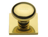 Heritage Brass Victorian Round Cabinet Knob With Square Backplate (32mm Knob, 38mm Base), Polished Brass - SQ113-PB