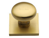 Heritage Brass Victorian Round Cabinet Knob With Square Backplate (32mm Knob, 38mm Base), Satin Brass - SQ113-SB