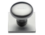 Heritage Brass Victorian Round Cabinet Knob With Square Backplate (32mm Knob, 38mm Base), Satin Chrome - SQ113-SC