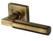 Heritage Brass Bauhaus SQ Door Handles On Square Rose, Antique Brass - SQ1926-AT (sold in pairs)