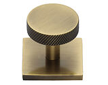 Heritage Brass Knurled Disc Cabinet Knob On Square Backplate (32mm Knob, 38mm Base), Antique Brass - SQ3884-AT