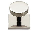 Heritage Brass Knurled Disc Cabinet Knob On Square Backplate (32mm Knob, 38mm Base), Polished Nickel - SQ3884-PNF