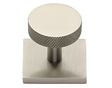 Heritage Brass Knurled Disc Cabinet Knob On Square Backplate (32mm Knob, 38mm Base), Satin Nickel - SQ3884-SN