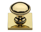 Heritage Brass Domed Cabinet Knob With Square Backplate (32mm Knob, 38mm Base), Polished Brass - SQ3950-PB