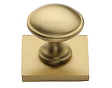 Heritage Brass Domed Cabinet Knob With Square Backplate (32mm Knob, 38mm Base), Satin Brass - SQ3950-SB