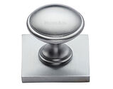 Heritage Brass Domed Cabinet Knob With Square Backplate (32mm Knob, 38mm Base), Satin Chrome - SQ3950-SC