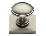 Heritage Brass Domed Cabinet Knob With Square Backplate (32mm Knob, 38mm Base), Satin Nickel - SQ3950-SN