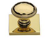 Heritage Brass Diamond Cut Cabinet Knob With Square Backplate (31mm Knob, 38mm Base), Polished Brass - SQ4545-PB