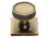 Heritage Brass Florence Knurled Cabinet Knob With Square Backplate (32mm Knob, 38mm Base), Antique Brass - SQ4648-AT