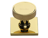 Heritage Brass Florence Knurled Cabinet Knob With Square Backplate (32mm Knob, 38mm Base), Polished Brass - SQ4648-PB