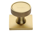 Heritage Brass Florence Knurled Cabinet Knob With Square Backplate (32mm Knob, 38mm Base), Satin Brass - SQ4648-SB