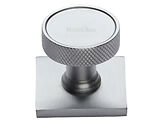 Heritage Brass Florence Knurled Cabinet Knob With Square Backplate (32mm Knob, 38mm Base), Satin Chrome - SQ4648-SC