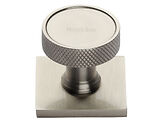 Heritage Brass Florence Knurled Cabinet Knob With Square Backplate (32mm Knob, 38mm Base), Satin Nickel - SQ4648-SN