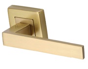 Heritage Brass Delta SQ Door Handles On Square Rose, Satin Brass - SQ5420-SB (sold in pairs)