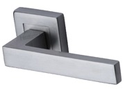 Heritage Brass Delta SQ Door Handles On Square Rose, Satin Chrome - SQ5420-SC (sold in pairs)