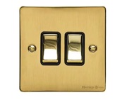 M Marcus Electrical Elite Flat Plate 2 Gang Switches, Polished Brass, Black Or White Trim - T01.810.PB