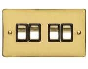 M Marcus Electrical Elite Flat Plate 4 Gang Switches, Polished Brass, Black Or White Trim - T01.830.PB