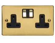 M Marcus Electrical Elite Flat Plate 2 Gang Sockets, Polished Brass, Black Or White Trim - T01.850.PB