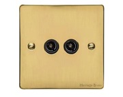 M Marcus Electrical Elite Flat Plate 2 Gang TV/Coaxial Sockets, Polished Brass, Black Or White Trim - T01.922/924.PB