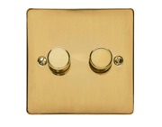 M Marcus Electrical Elite Flat Plate 2 Gang Dimmer Switches, Polished Brass, 250 Watts OR 400 Watts - T01.972/250.PB