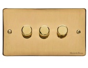M Marcus Electrical Elite Flat Plate 3 Gang Dimmer Switches, Polished Brass, 250 Watts OR 400 Watts - T01.973/250